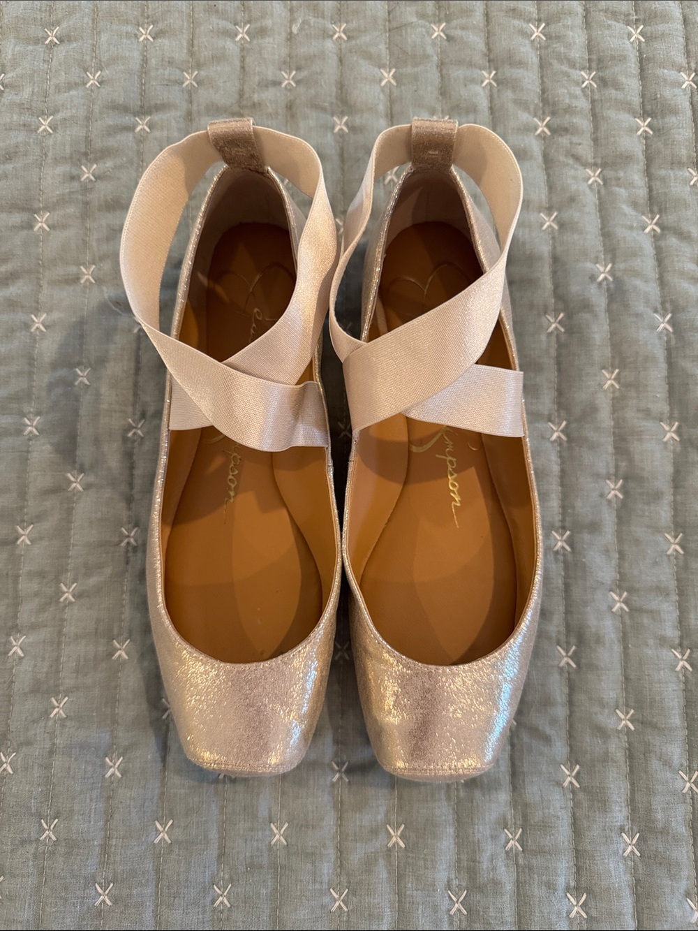 EUC - Jessica Simpson Sparkle Ballet Flats with Ankle Ribbon - Size 6 1/2 - Picture 2 of 6